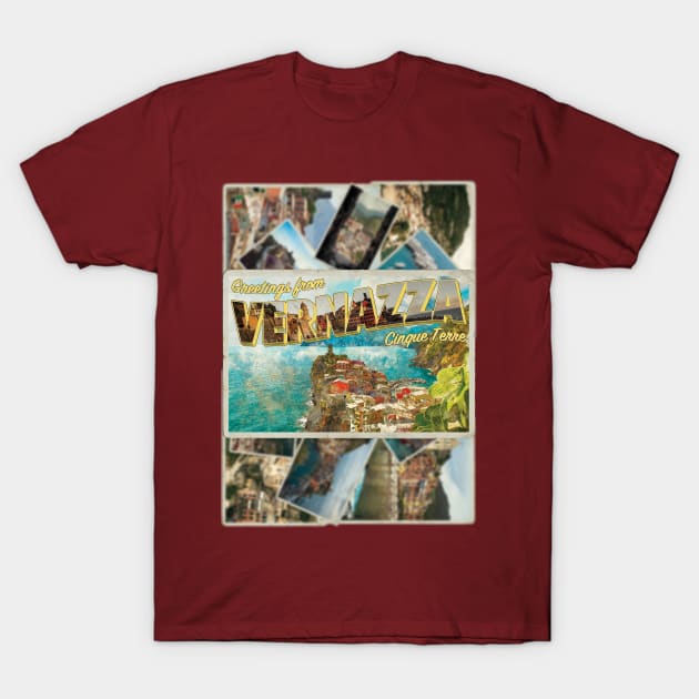 Greetings from Vernazza Cinque Terre Vintage style retro souvenir T-Shirt by DesignerPropo